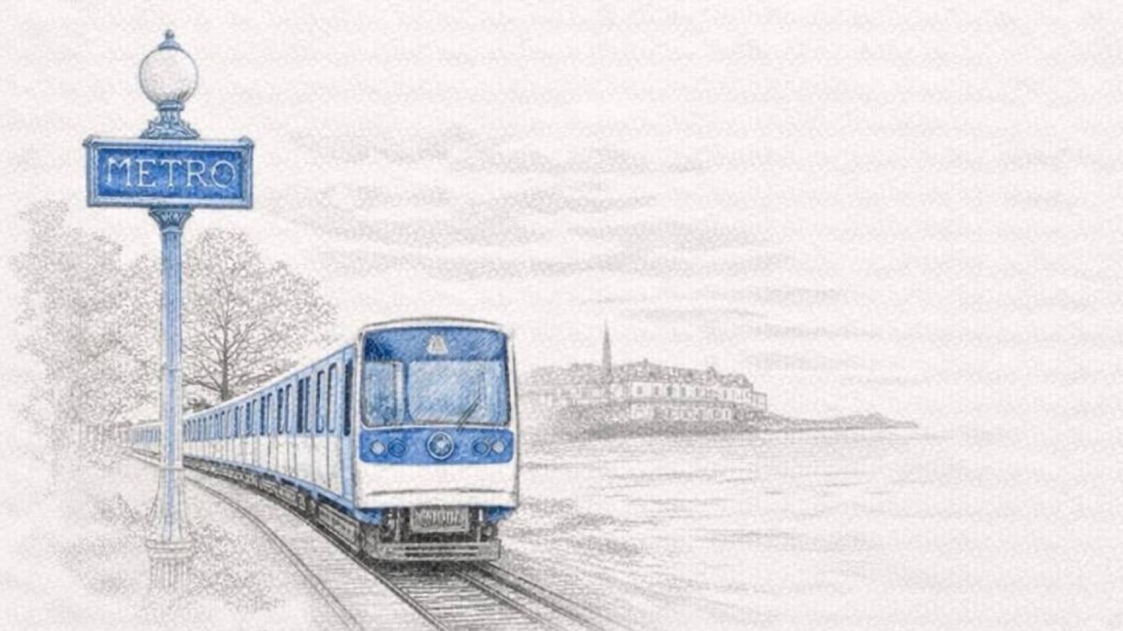 Croquis d’une rame de métro parisien longeant la côte bretonne de Saint-Malo
