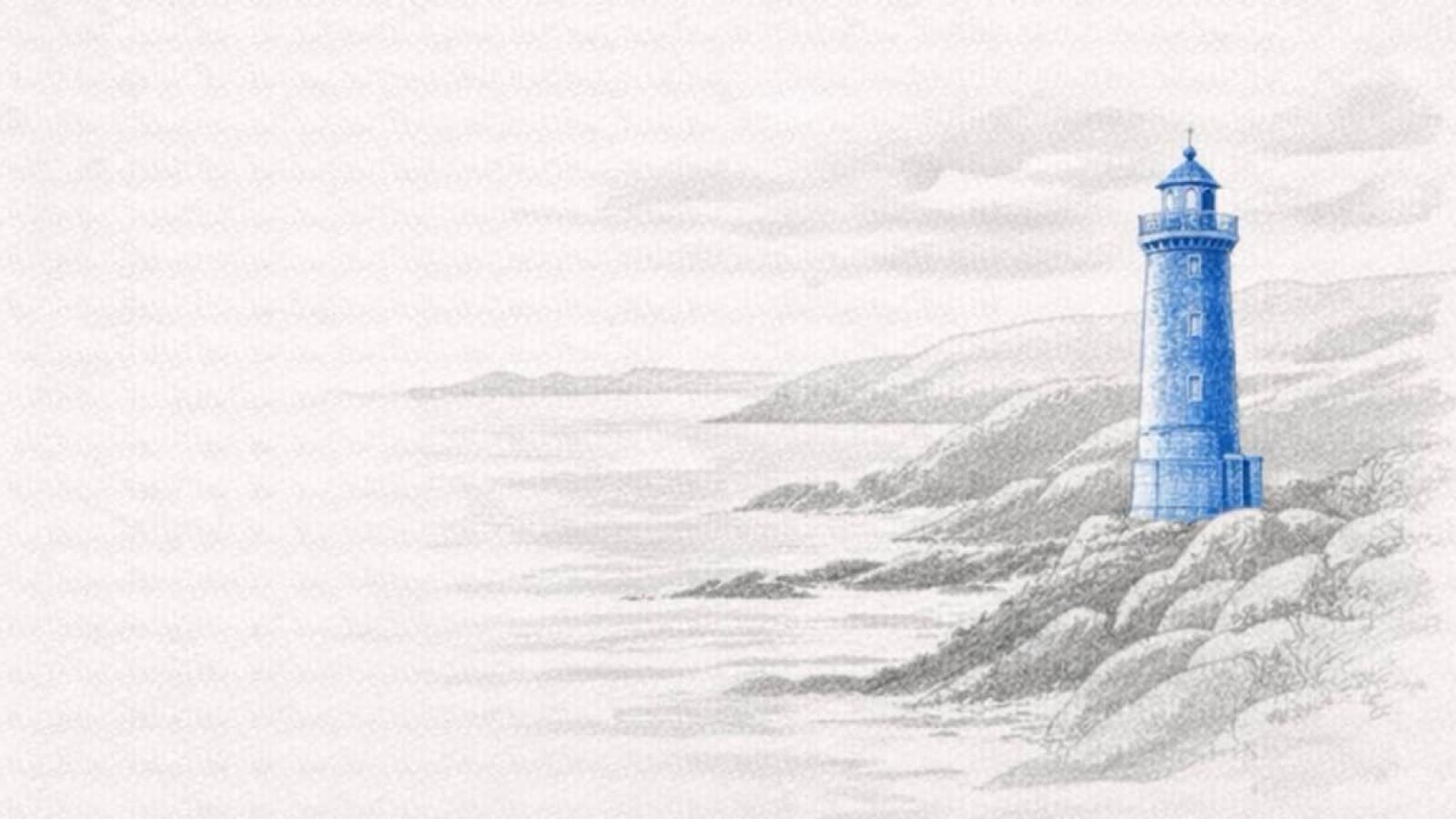 Croquis à l’encre bleue d’un phare sur la côte bretonne