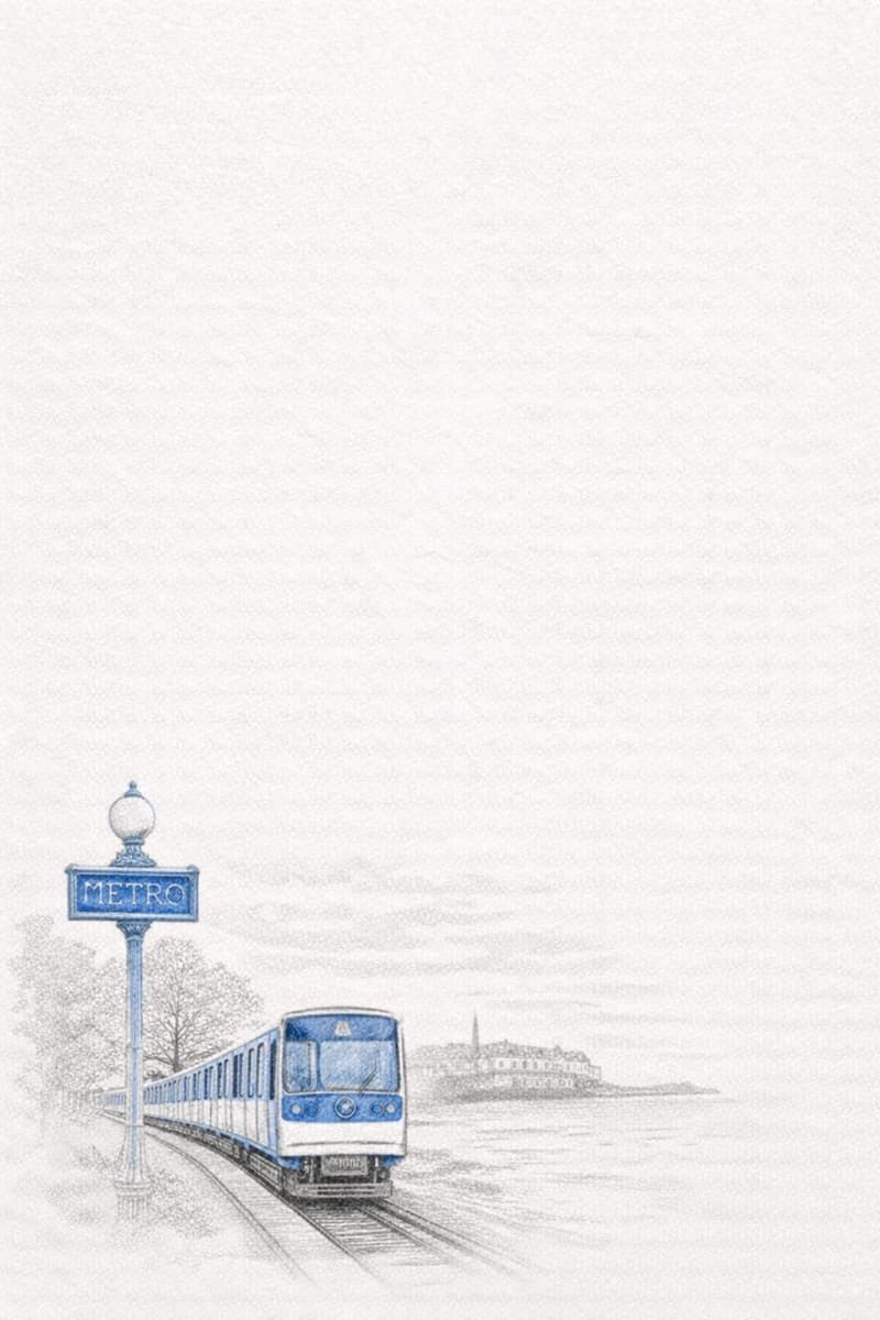 Croquis à l’encre bleue du plongeoir de la plage de Bon-Secours à Saint-Malo